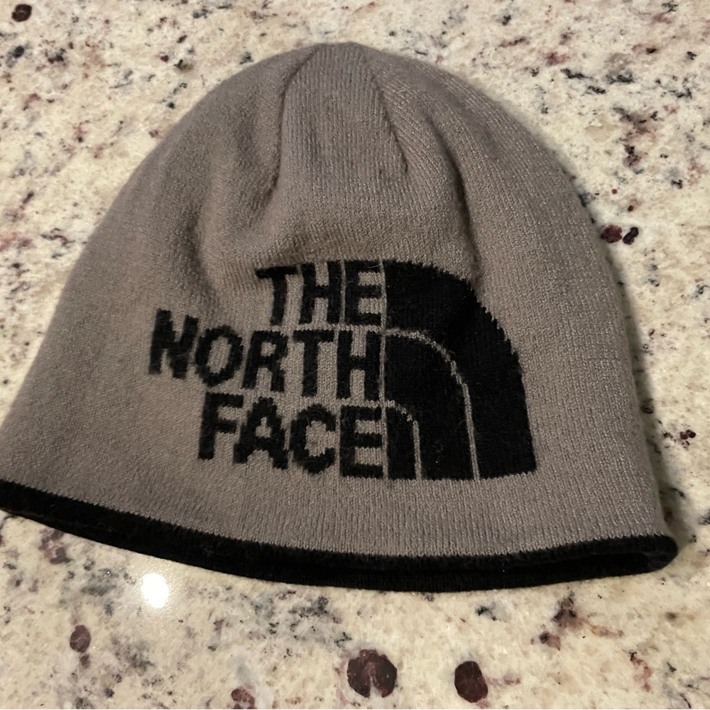 The North Face Gray Black Reversible Beanie Hat Knit Winter Cap